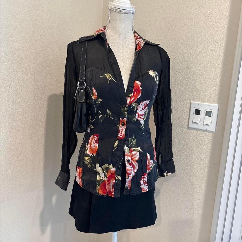 Cache floral print silk blouse. Size small